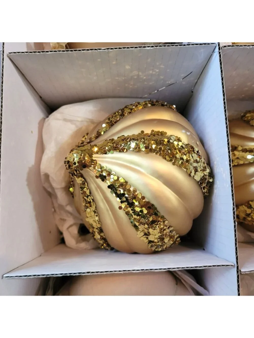 Frontgate Christmas Ornament 15 Pc Gold Glass Glitter Baubles Finial Teardrop